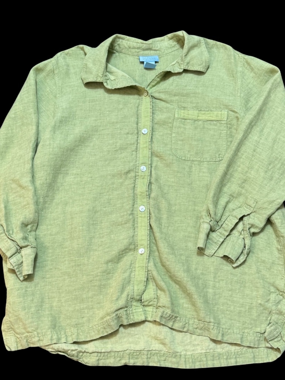SO Blue Sigrid Olsen 100% Linen Button Front Shirt 1X Green - Picture 2 of 8